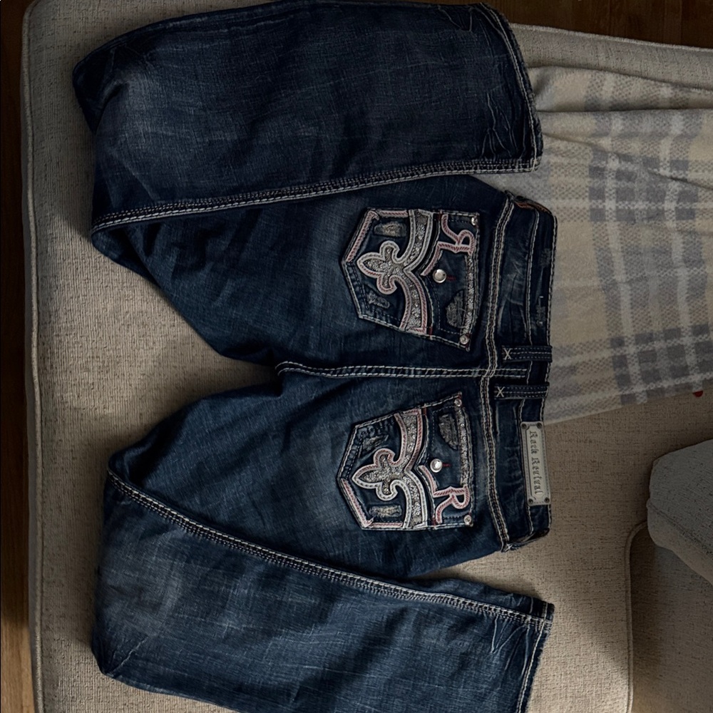 Rock Revival Dark Blue Boot Cut Jeans with Embroidery - Picture 1 of 9